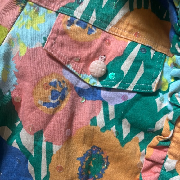 Redd Jeans floral print jacket with ruffle edges and sequin buttons - Picture 4 of 4